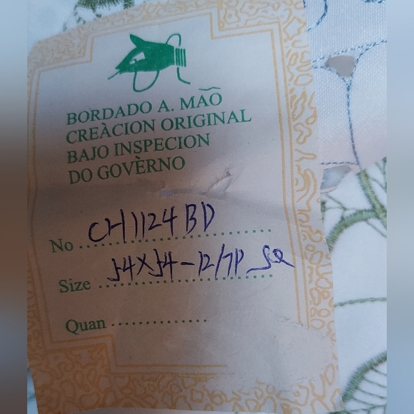 Bordado A Mao White Blue Floral Tablecloth 6 Napkins Cut Out Embroidery 48 Inch - Picture 6 of 10